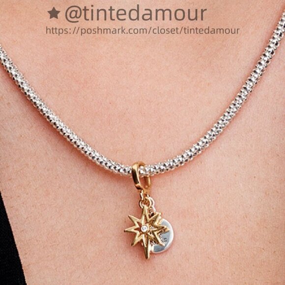 Pandora Engravable North Star Lab-grown Diamond Dangle Charm|Two-tone - Picture 2 of 2